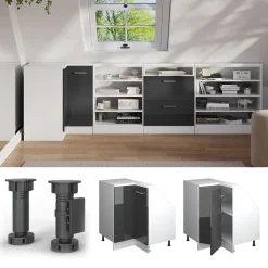 Dachschrägenschrank Eckschrank Rion Anthrazit Hochglanz/Weiß 75.6 x 81.6 cm mit 1 Tür Vicco