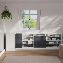 Dachschrägenschrank Eckschrank Rion Schwarz Beton/Weiß 75.6 x 81.6 cm mit 1 Tür Vicco