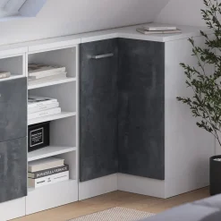 Dachschrägenschrank Eckschrank Rion Schwarz Beton/Weiß 75.6 x 81.6 cm mit 1 Tür Vicco