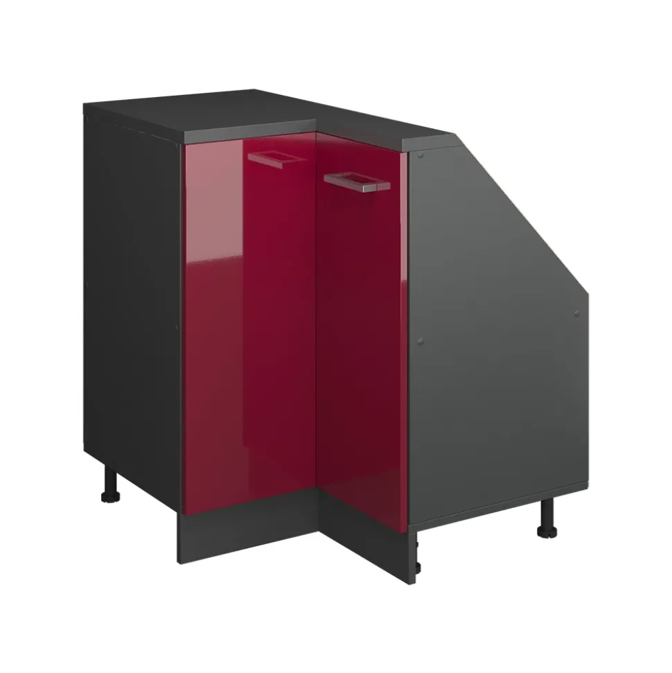 Dachschrägenschrank Eckschrank Rion Rot Hochglanz/Anthrazit 75.6 x 81.6 cm mit 1 Tür Vicco