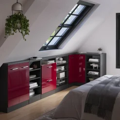 Dachschrägenschrank Eckschrank Rion Rot Hochglanz/Anthrazit 75.6 x 81.6 cm mit 1 Tür Vicco