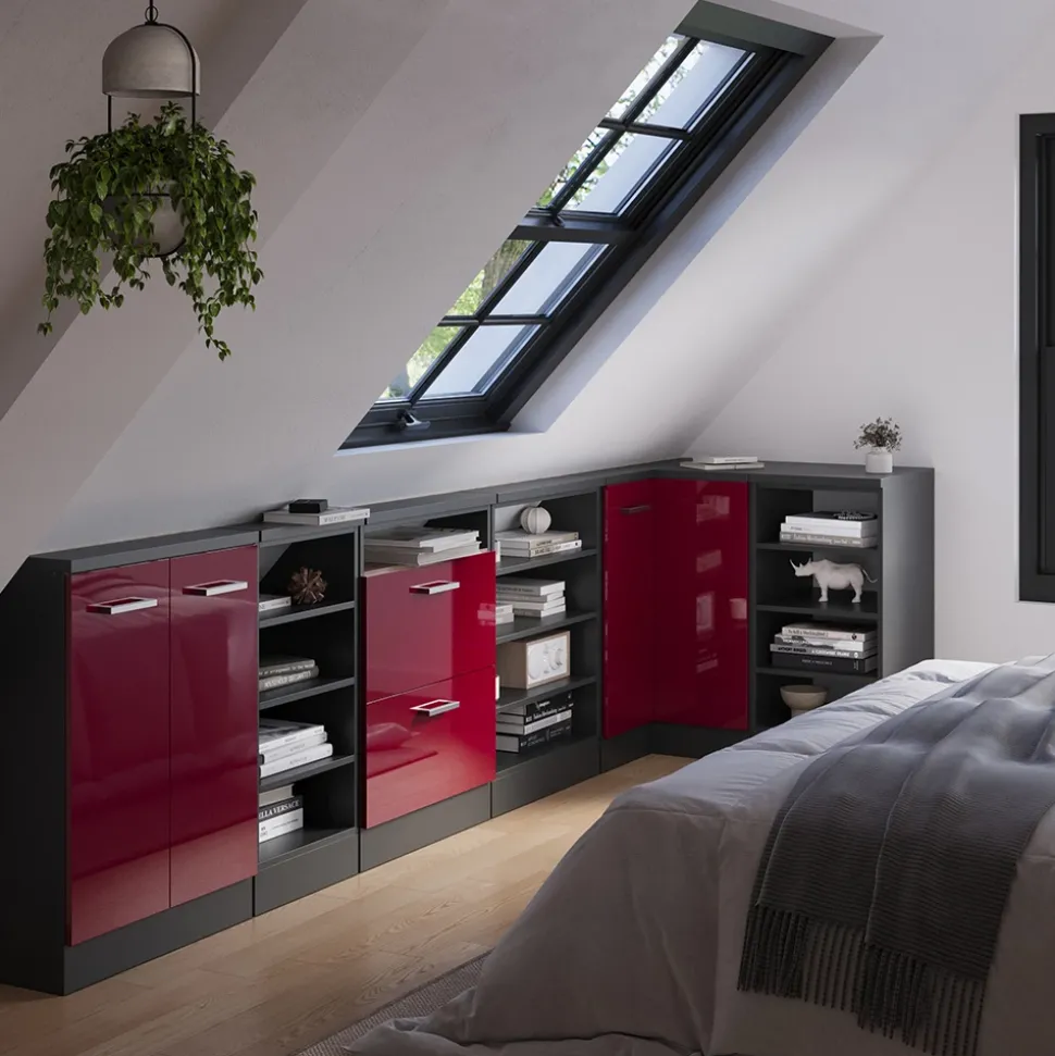 Dachschrägenschrank Eckschrank Rion Rot Hochglanz/Anthrazit 75.6 x 81.6 cm mit 1 Tür Vicco