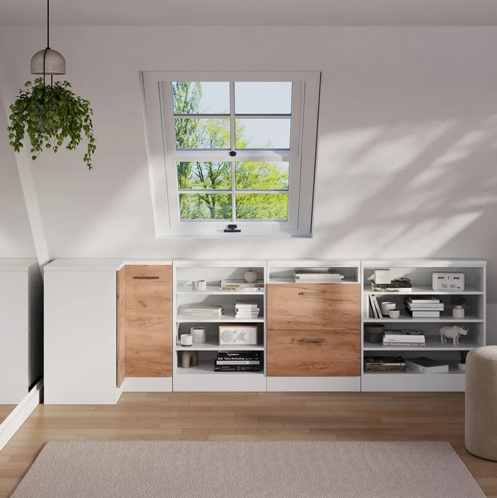 Dachschrägenschrank Eckschrank Rion Goldkraft Eiche/Weiß 75.6 x 81.6 cm mit 1 Tür Vicco