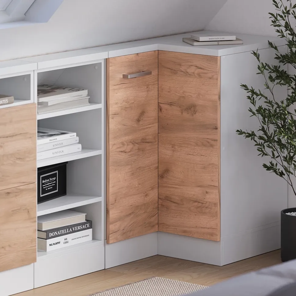 Dachschrägenschrank Eckschrank Rion Goldkraft Eiche/Weiß 75.6 x 81.6 cm mit 1 Tür Vicco