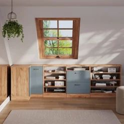 Dachschrägenschrank Eckschrank Rion Blau-Grau/Goldkraft Eiche 75.6 x 81.6 cm mit 1 Tür Vicco