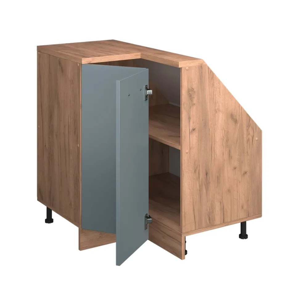 Dachschrägenschrank Eckschrank Rion Blau-Grau/Goldkraft Eiche 75.6 x 81.6 cm mit 1 Tür Vicco