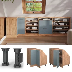 Dachschrägenschrank Eckschrank Rion Blau-Grau/Goldkraft Eiche 75.6 x 81.6 cm mit 1 Tür Vicco