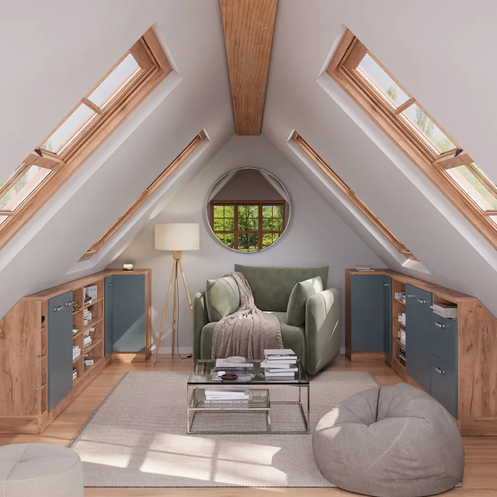 Dachschrägenschrank Eckschrank Rion Blau-Grau/Goldkraft Eiche 75.6 x 81.6 cm mit 1 Tür Vicco