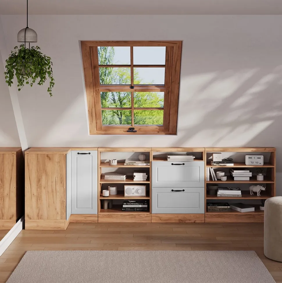 Dachschrägenschrank Eckschrank Rion Weiß Landhaus/Goldkraft Eiche 75.6 x 81.6 cm mit 1 Tür Vicco