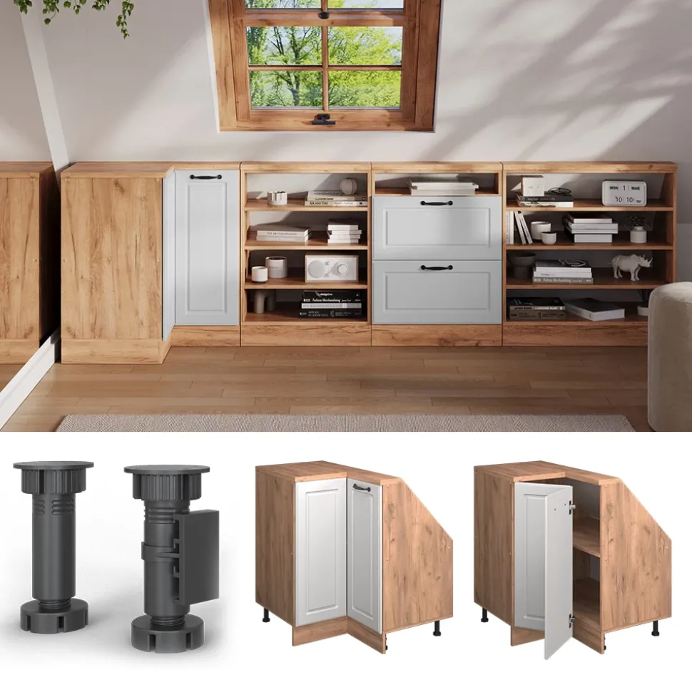 Dachschrägenschrank Eckschrank Rion Weiß Landhaus/Goldkraft Eiche 75.6 x 81.6 cm mit 1 Tür Vicco