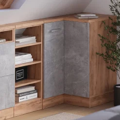 Dachschrägenschrank Eckschrank Rion Beton/Goldkraft Eiche 75.6 x 81.6 cm mit 1 Tür Vicco