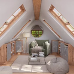 Dachschrägenschrank Eckschrank Rion Beton/Goldkraft Eiche 75.6 x 81.6 cm mit 1 Tür Vicco