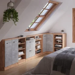 Dachschrägenschrank Eckschrank Rion Beton/Goldkraft Eiche 75.6 x 81.6 cm mit 1 Tür Vicco