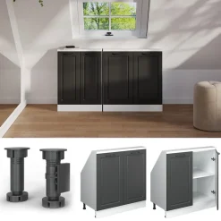 Dachschrägenschrank Rion Anthrazit Landhaus/Weiß mit 2 Türen Vicco