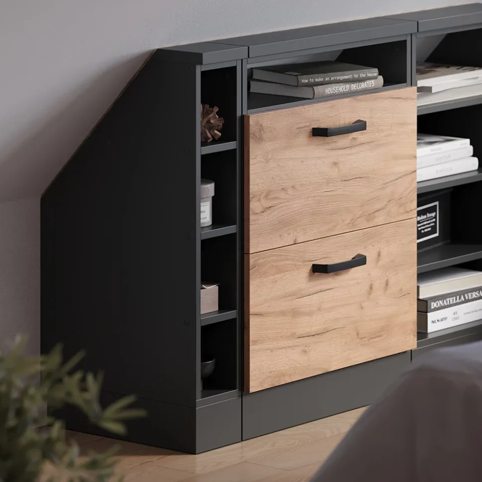 Dachschrägenschrank Rion Anthrazit 15 x 81.6 cm mit 4 Fächern Vicco