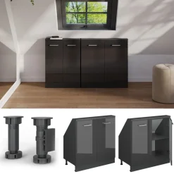 Dachschrägenschrank Rion Anthrazit Hochglanz/Anthrazit mit 2 Türen Vicco