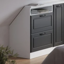 Dachschrägenschrank Rion Anthrazit Landhaus/Weiß mit 2 Schubladen Vicco