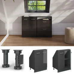 Dachschrägenschrank Rion Anthrazit Hochglanz/Anthrazit mit 2 Türen Vicco