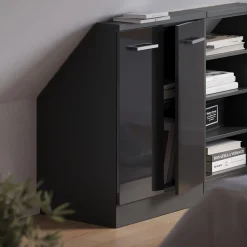 Dachschrägenschrank Rion Anthrazit Hochglanz/Anthrazit mit 2 Türen Vicco