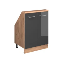 Dachschrägenschrank Rion Anthrazit Hochglanz/Goldkraft Eiche mit 2 Türen Vicco