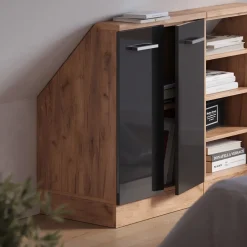 Dachschrägenschrank Rion Anthrazit Hochglanz/Goldkraft Eiche mit 2 Türen Vicco