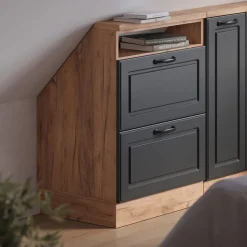 Dachschrägenschrank Rion Anthrazit Landhaus/Goldkraft Eiche mit 2 Schubladen Vicco