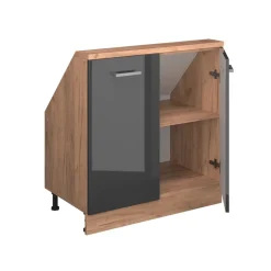 Dachschrägenschrank Rion Anthrazit Hochglanz/Goldkraft Eiche mit 2 Türen Vicco