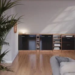 Dachschrägenschrank Rion Anthrazit Hochglanz/Goldkraft Eiche mit 2 Türen Vicco