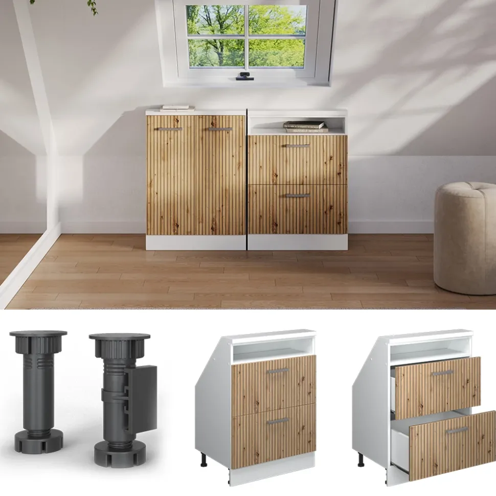 Dachschrägenschrank Rion Artisan Eiche/Weiß mit 2 Schubladen Vicco