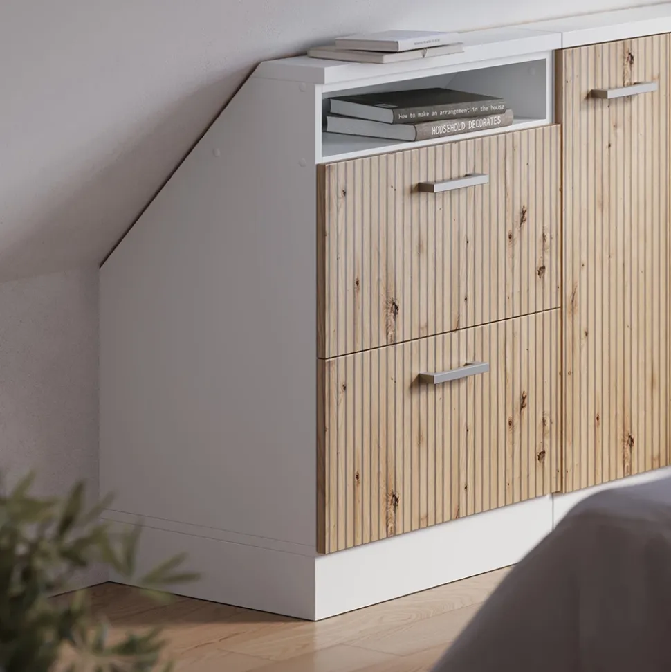 Dachschrägenschrank Rion Artisan Eiche/Weiß mit 2 Schubladen Vicco