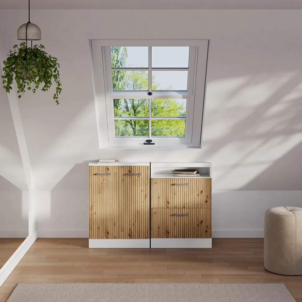 Dachschrägenschrank Rion Artisan Eiche/Weiß mit 2 Schubladen Vicco