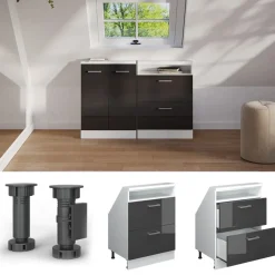 Dachschrägenschrank Rion Anthrazit Hochglanz/Weiß mit 2 Schubladen Vicco