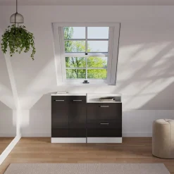 Dachschrägenschrank Rion Anthrazit Hochglanz/Weiß mit 2 Schubladen Vicco