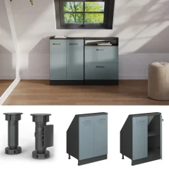 Dachschrägenschrank Rion Blau-Grau/Anthrazit mit 2 Türen Vicco