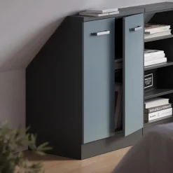 Dachschrägenschrank Rion Blau-Grau/Anthrazit mit 2 Türen Vicco