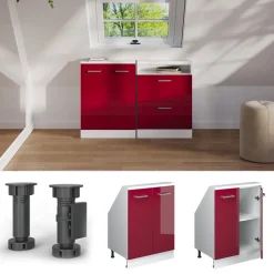 Dachschrägenschrank Rion Bordeaux Hochglanz/Weiß mit 2 Türen Vicco