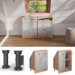 Dachschrägenschrank Rion Beton/Goldkraft Eiche mit 2 Türen Vicco