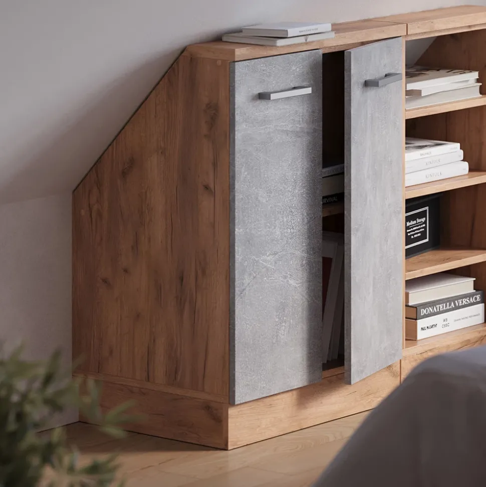 Dachschrägenschrank Rion Beton/Goldkraft Eiche mit 2 Türen Vicco
