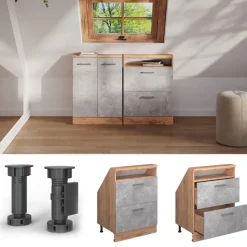 Dachschrägenschrank Rion Beton/Goldkraft Eiche mit 2 Schubladen Vicco