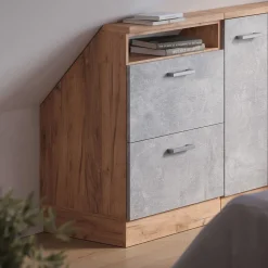 Dachschrägenschrank Rion Beton/Goldkraft Eiche mit 2 Schubladen Vicco