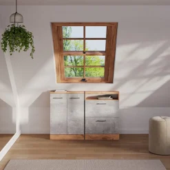 Dachschrägenschrank Rion Beton/Goldkraft Eiche mit 2 Schubladen Vicco