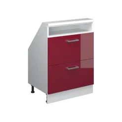 Dachschrägenschrank Rion Bordeaux Hochglanz/Weiß mit 2 Schubladen Vicco