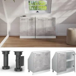 Dachschrägenschrank Rion Beton/Weiß mit 2 Türen Vicco