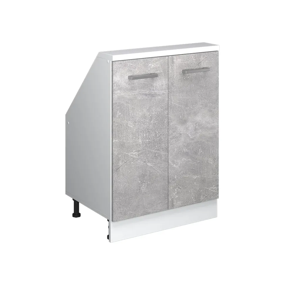 Dachschrägenschrank Rion Beton/Weiß mit 2 Türen Vicco