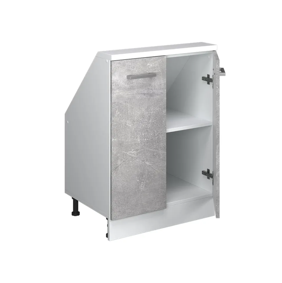 Dachschrägenschrank Rion Beton/Weiß mit 2 Türen Vicco