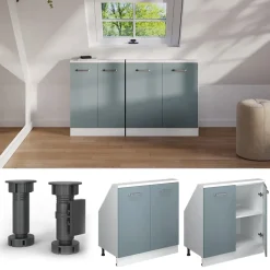 Dachschrägenschrank Rion Blau-Grau/Weiß mit 2 Türen Vicco