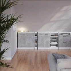 Dachschrägenschrank Rion Beton/Weiß mit 2 Schubladen Vicco