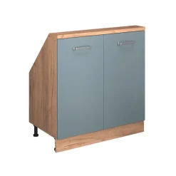 Dachschrägenschrank Rion Blau-Grau/Goldkraft Eiche mit 2 Türen Vicco