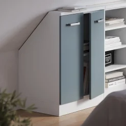 Dachschrägenschrank Rion Blau-Grau/Weiß mit 2 Türen Vicco