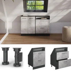 Dachschrägenschrank Rion Beton/Anthrazit mit 2 Schubladen Vicco